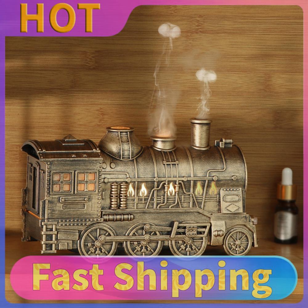 300ML Vintage Steam Train Air Diffuser Humidifier with 2-Color LED Light Essential Oil Diffuser Aromatherapy Diffuser Home Decor