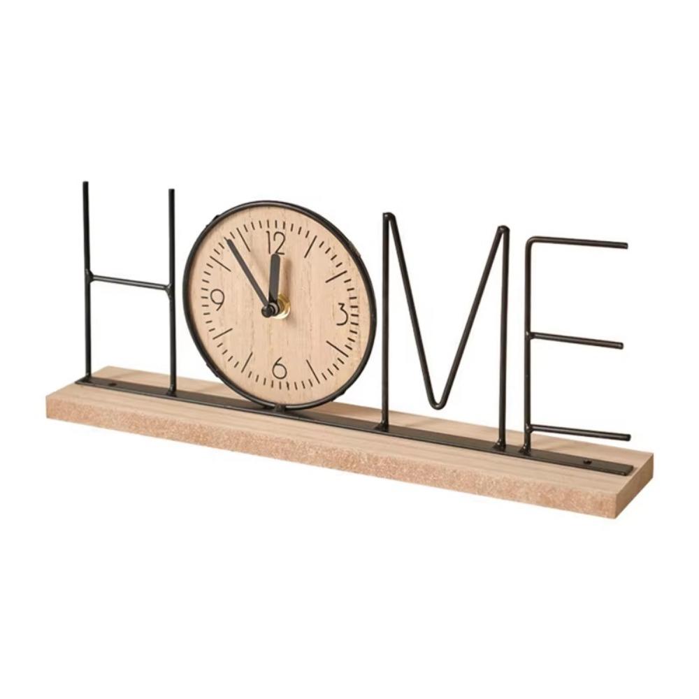 Minimalist Iron Craft Clock Creative Wood Retro Clock Simple European Desk Clock  Office Decor
