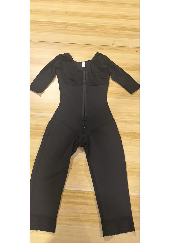 Body Modellante da Donna a Manica Media con Controllo Pancia & Sollevamento Glutei Cerniera sul Cavallo Pantaloni Lunghi.