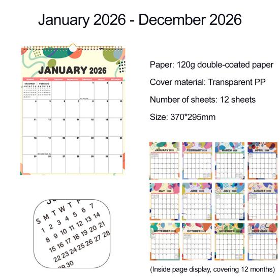 2026 Floral Wall Calendar Monthly Overview Thick Paper Calendar European American Style 12 Month Planner for Home Office School