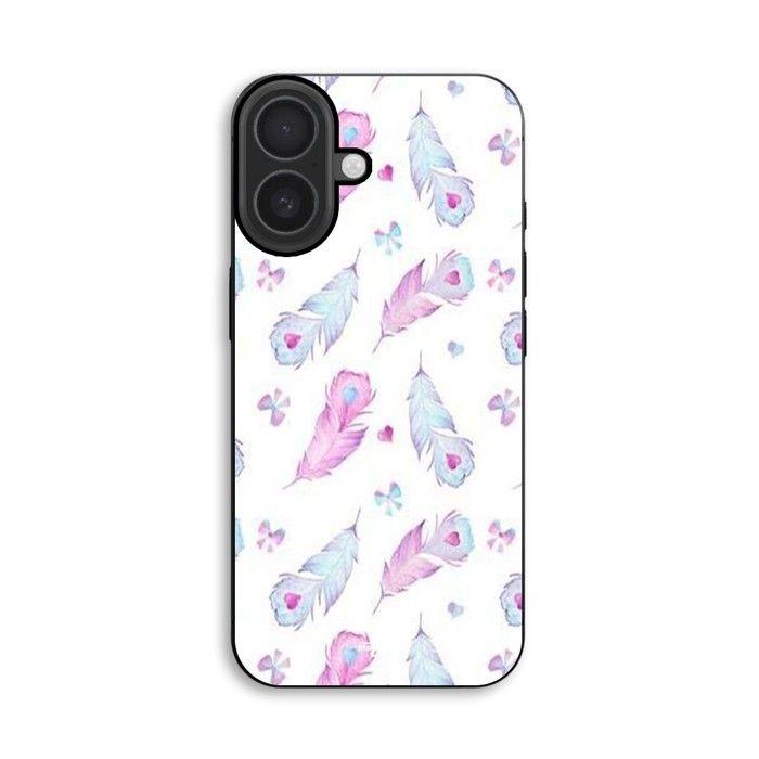 Hülle Für iPhone 18 Federn und Herzen rosa und blau Maniacase schwarz