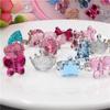 Adjustable Kids Diamond Artificial Gem Ring Jewelry Heart Crystal Finger Ring for Children Girls Birthday Party Gift