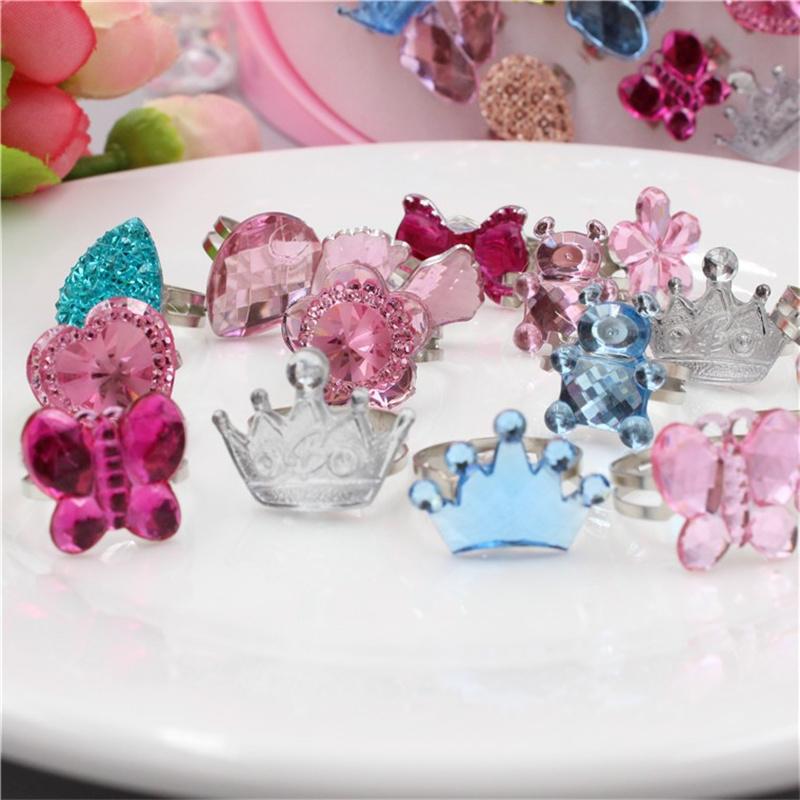 Adjustable Kids Diamond Artificial Gem Ring Jewelry Heart Crystal Finger Ring for Children Girls Birthday Party Gift