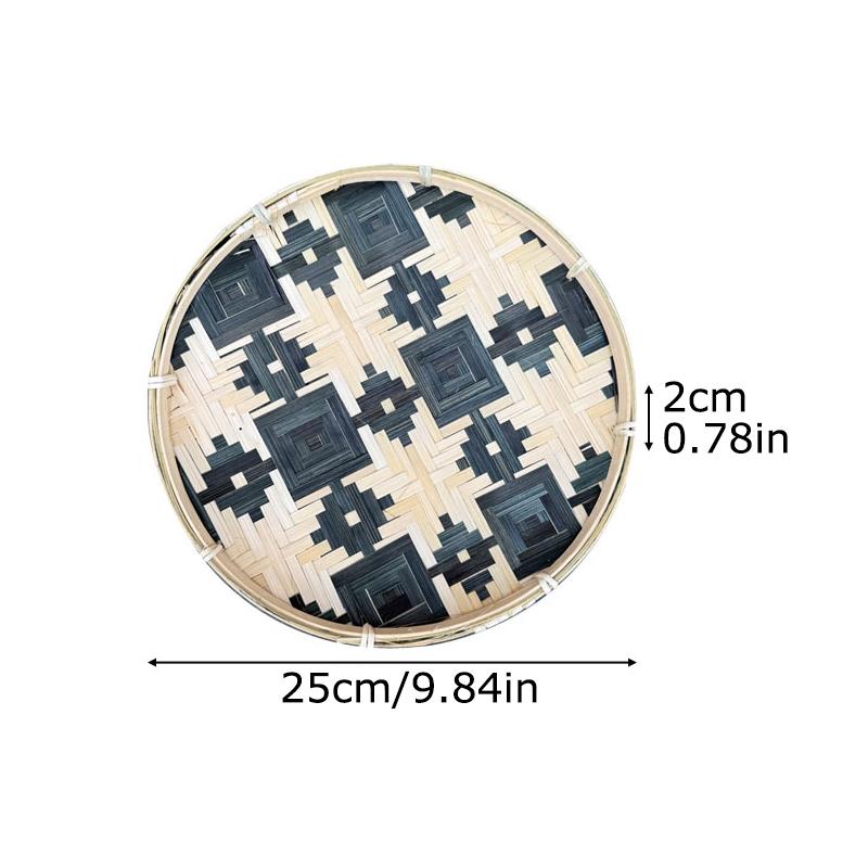 1PC Colorful Multipurpose Storage Basket Traditional Woven Handwoven Bamboo Decorative Flat Artistic 25cm