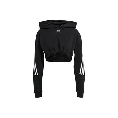 Crop Hoodie Casual Sport Striped Training Pullover Sweatshirt Women Tops Black H47479