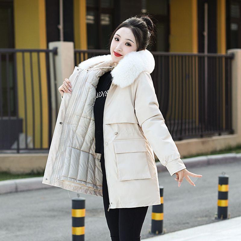 

Зимняя съемная парка для женщин, утепленное хлопковое пальто средней длины со съемной внутренней частью XXL