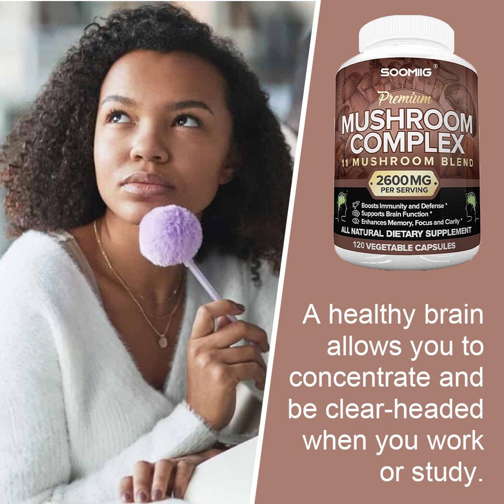 Mushroom Complex 120 Capsules Brain Support Increase Memory Immune Focus Health