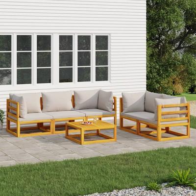 Vidaxl 6-Cz. Garden Lounge Set, Light Grey Cushions, Wood