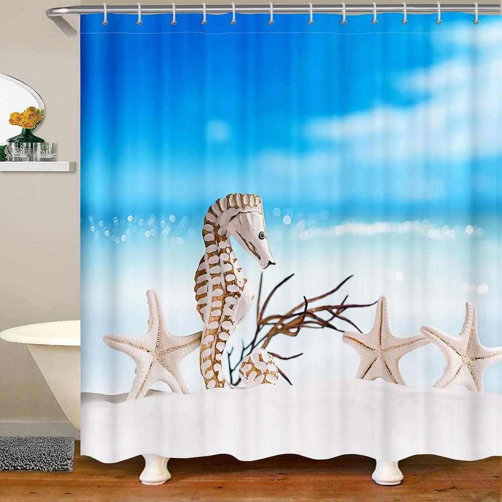 Beach Coastal Shower Curtain Summer Hawaii Ocean Seaside Sunset Sunrise Shower Curtains For Bathroom Waterproof Bath Curtain