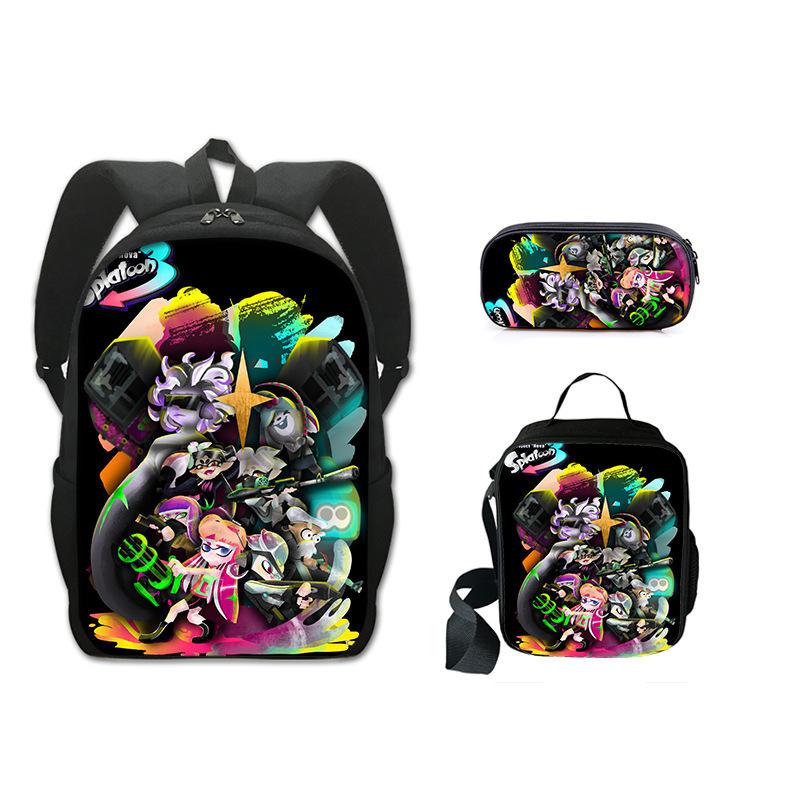 Splatoon 3Pcs set Backpack Schoolbag with Shoulder Bag Pencil Case Set for Kids Students Anime Game Kids bags
