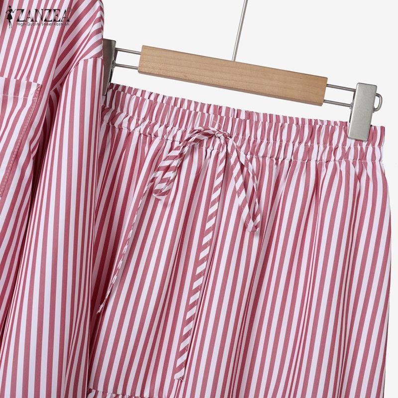 ZANZEA Damska Bluzka z Długim Rękawem i Długie Spódnice Casualowe Dwuczęściowe Zestawy