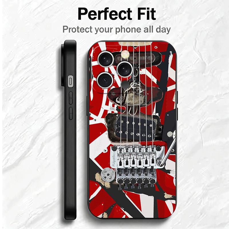 Eddie Van Halen Graphic Guitar Soft Phone Case for iPhone 16 16E 17 Air 15 Pro Max 14 Plus 13 Mini 11 12 7 Black Cover Back Shel