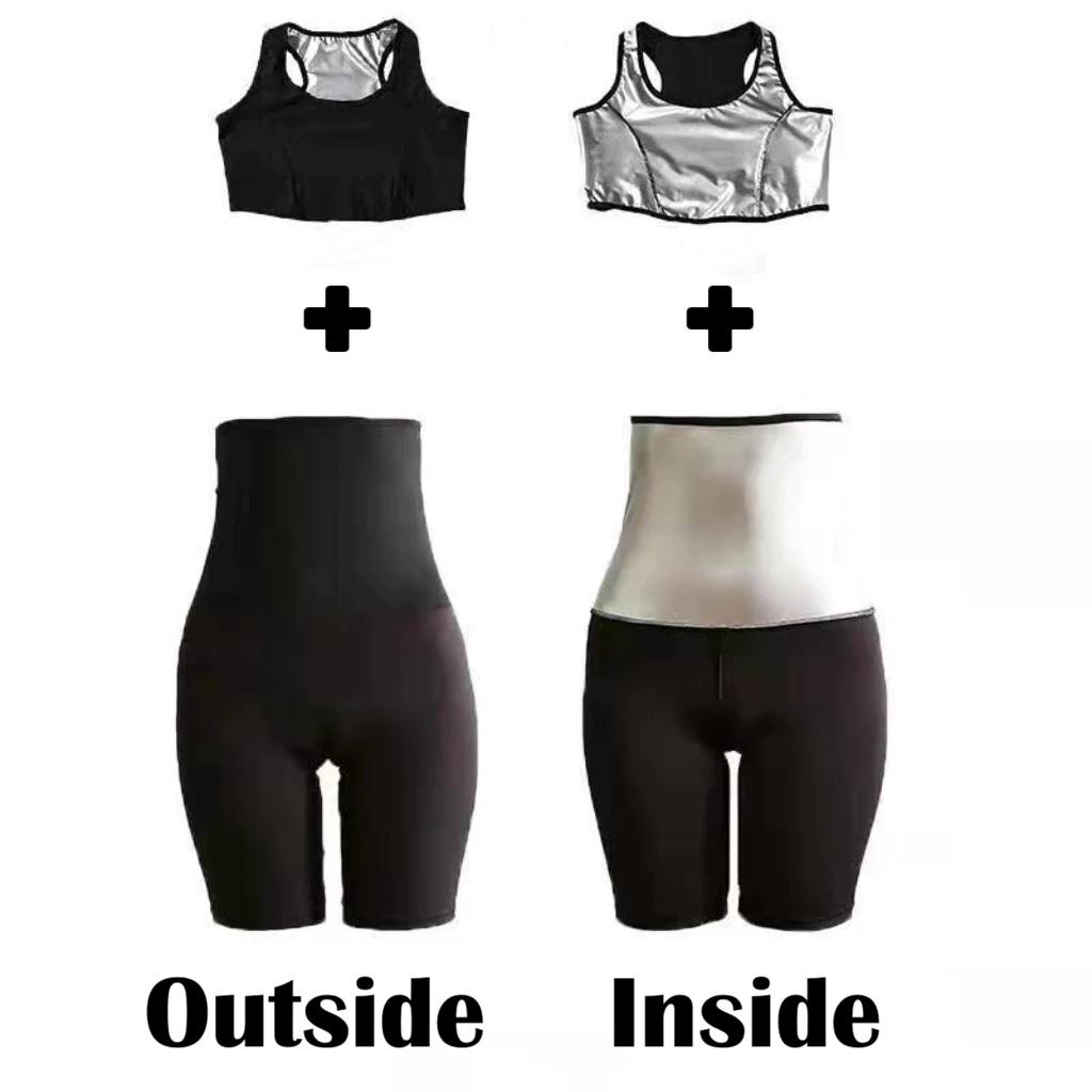 

Women Sauna Sweatshirt Shorts Set Exercise Muay Thai Yoga Boxing Training Pilates Fitness Workout Sportwear Gym Quick Dry XL