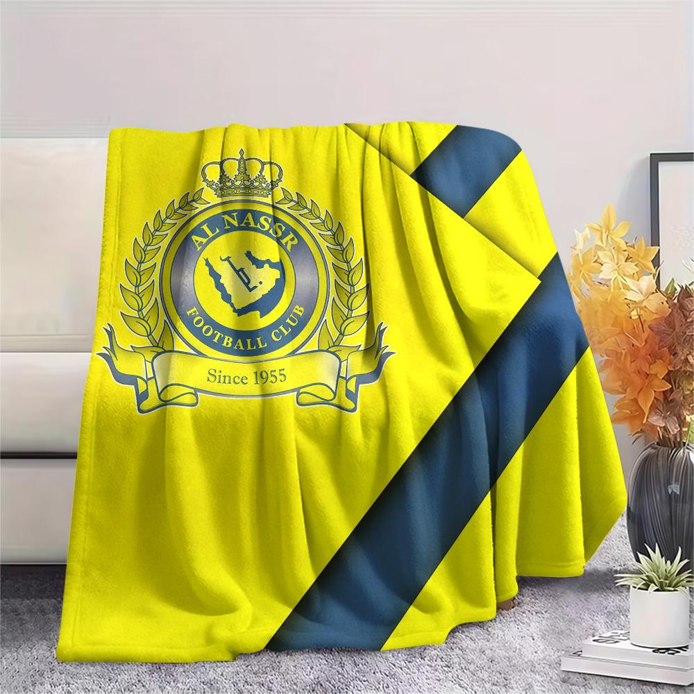 Koc flanelowy z nadrukiem Al Nassr FC, Wysokiej jakości, Wygodny na wszystkie pory roku, Wystrój domu, Ciepło i komfort
