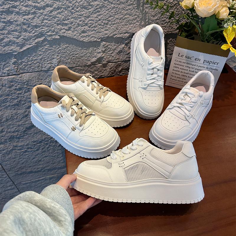 Beliebte Leder-Plateau-Schuhe für Damen, Frühling und Sommer, neue vielseitige Muffin-Schuhe, lässige Plateau-Schuhe