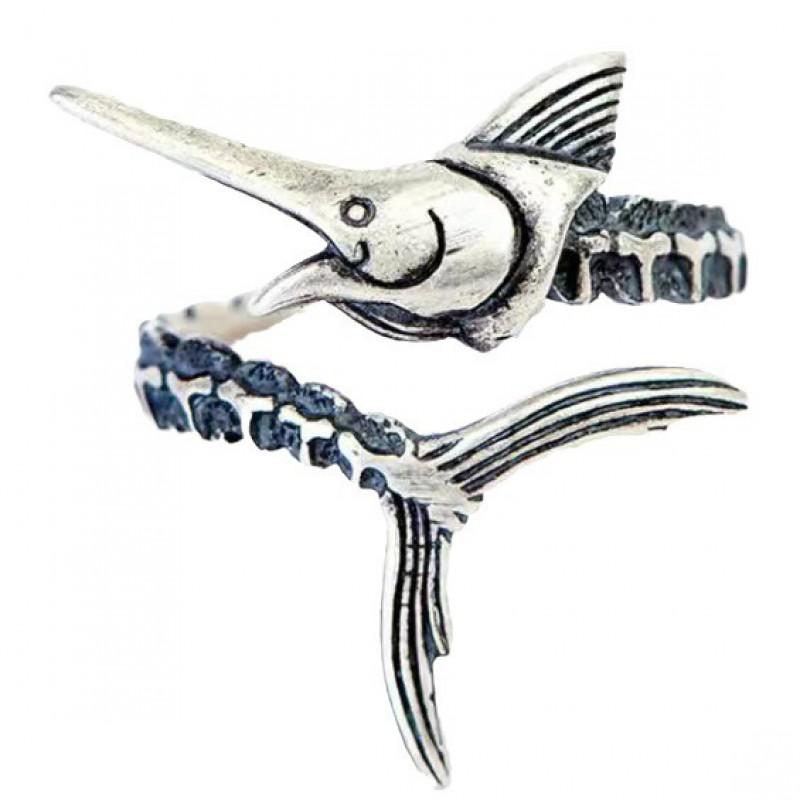 Adjustable Open Ring Men Women Vintage Fish Design Plated Geometric Statement