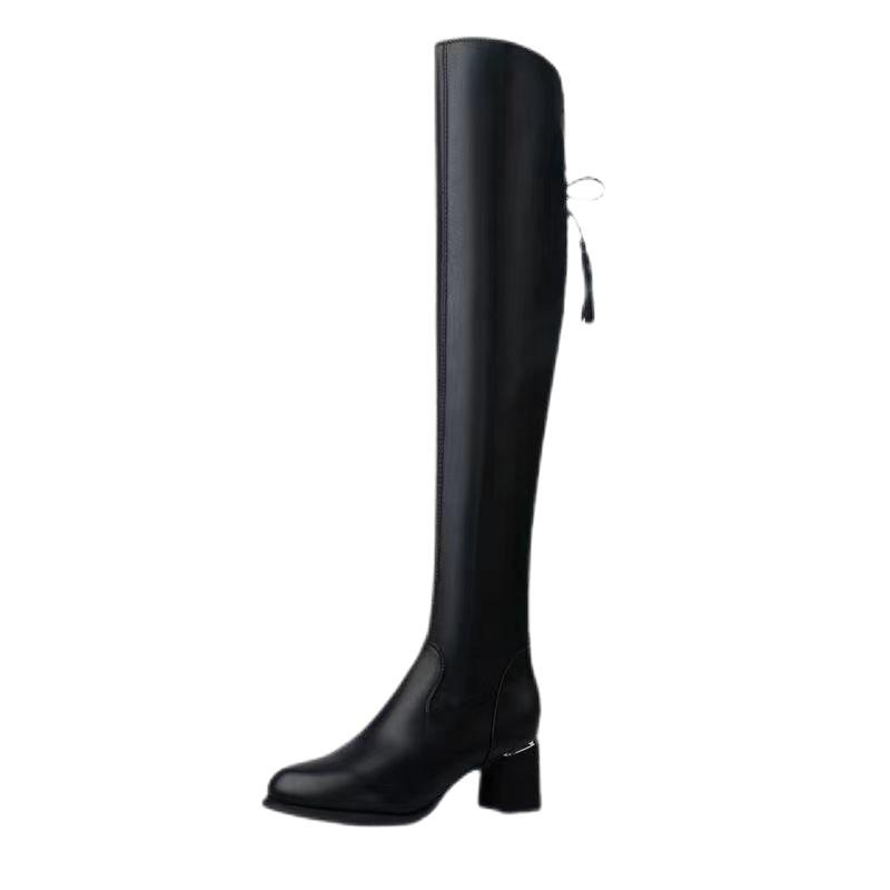 Over-knee Boots Women's 2025 New Fleece Slim High-heeled Boots Over-knee Versatile Fringed Korean Version Boots