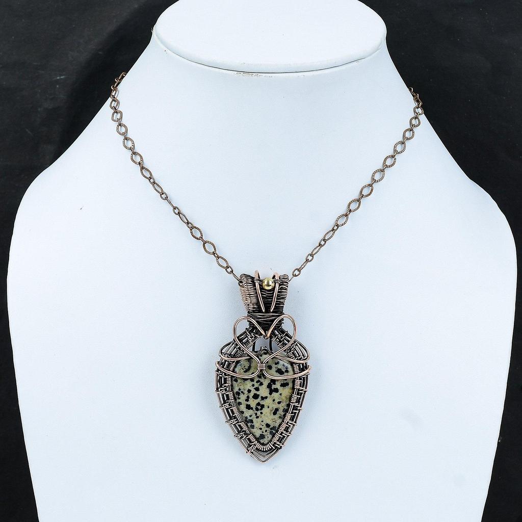 Dalmatian Jasper Pendant Copper Wire Wrapped Pendant Handmade Pendant Gemstone Copper Jewelry Unique Pendant Wire Wrap Jewelry Gift For Wife
