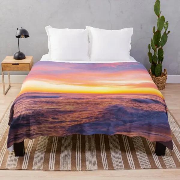 Beach Landscape Sunset Flannel Throw Blanket King Queen Size for Sofa Couch Bed Super Soft Warm Lightweight Good Gift for Teens