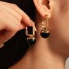 Vintage Dark Resin Round Rectangular Geometric Steel Needle European and American Niche Earrings for 