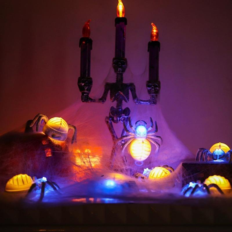 16pcs Halloween Light Up Spider Figurine, Realistic LED Glowing Spider Statue, Indoor & Outdoor Home Party Decorations
