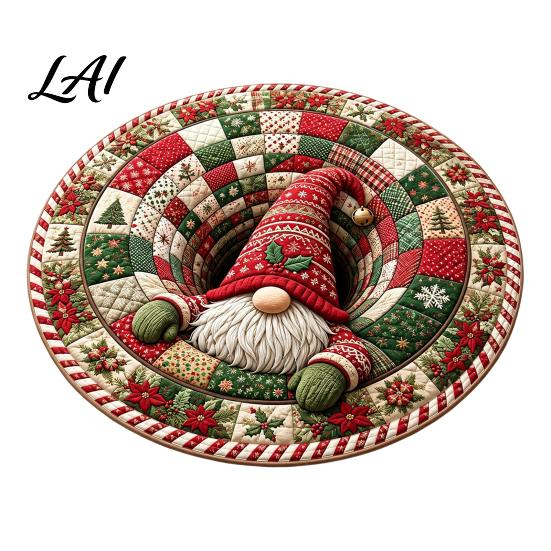 Christmas Floor Mat Round 3D Rug Optical Illusion Area Santa Claus Gnome Quilted-Like Patterned Rug Anti-slip Washable for Living Room Bedroom