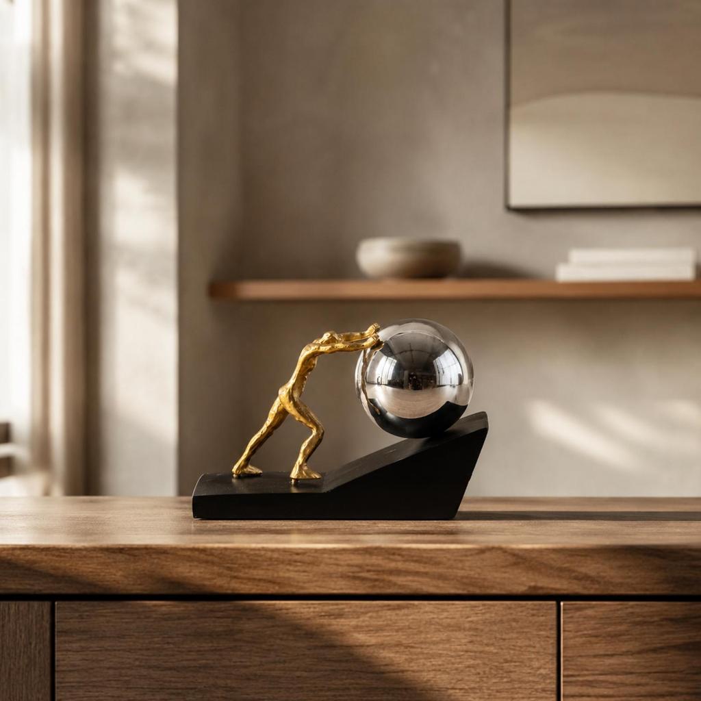 Gold-coloredToned Figurine with Silver Sphere Metal-likeLook for Entryway