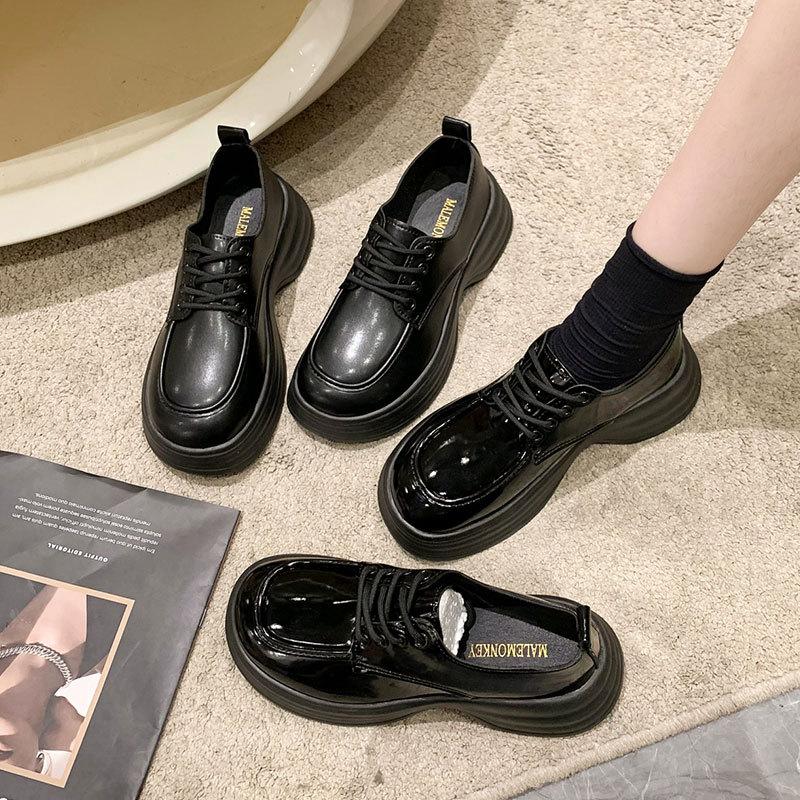 British Style Platform Small Leather Shoes Women's Spring and Autumn 2025 New Versatile Round Head Heightening Lace-up Jk with Skirt Single Shoes