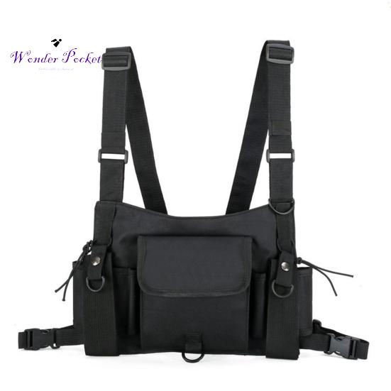 Unisex Outdoor Adjustable Vest Chest Hanging Bag Double Shoulder Waist Pouch