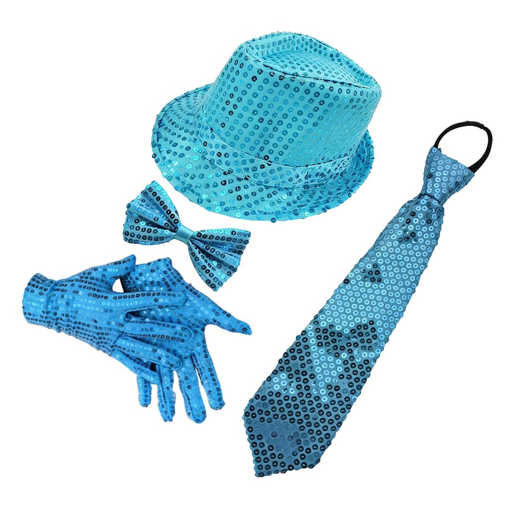 Prestandaprops: Paljettprydd hatt, slips, handskar, hängslen, herrkostym