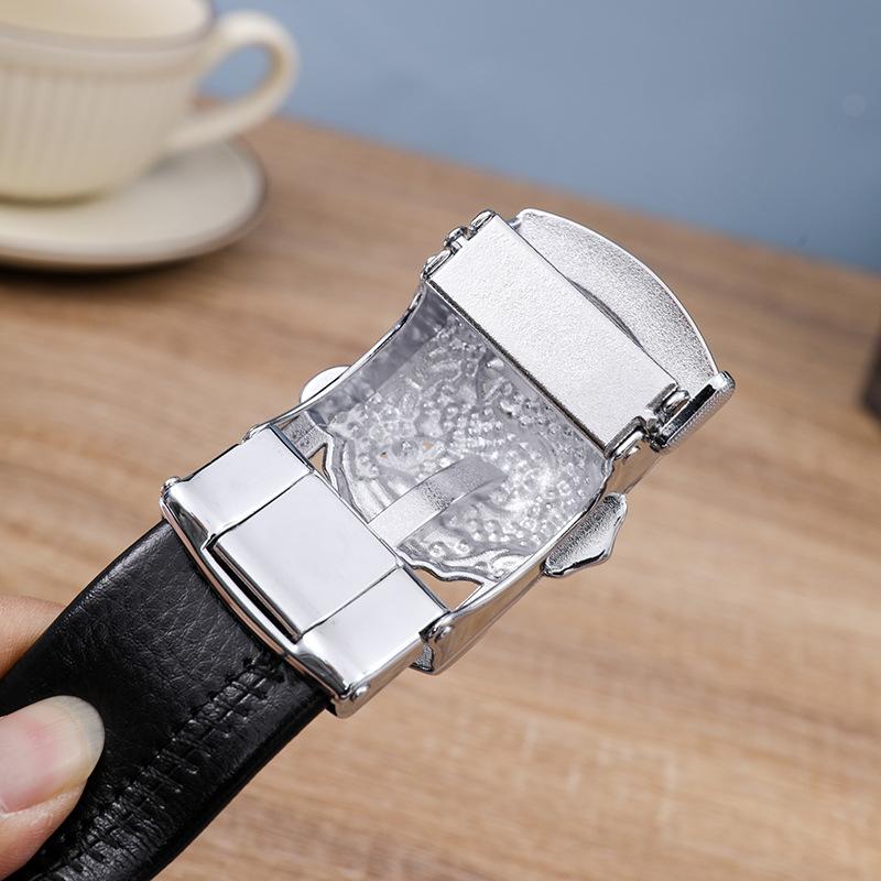 Fashionable Leopard Head Casual Business Belt PU Leather 4cm Alloy Automatic Buckle Belt
