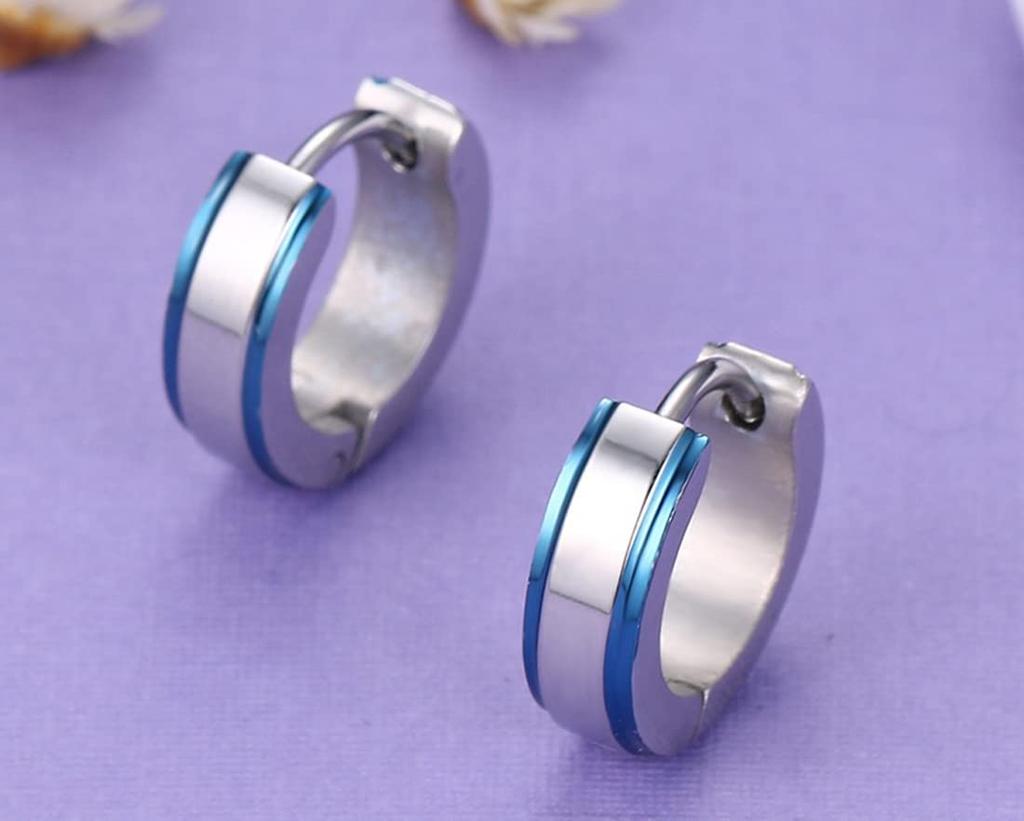 Rockyu Earrings for Mirror Ring Hoop Stainless Accessories Women, Silver, Blue, Wide, Finish, Earrings, Earrings, Steel, Hypoallergenic, Birthday,