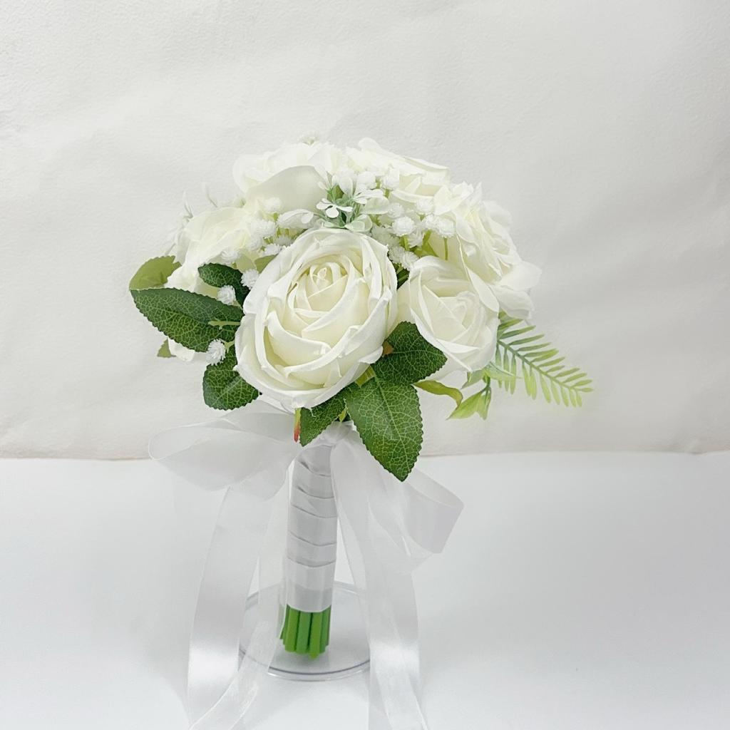 Elegant High-End Bridal Bouquet: Artificial Roses with Jute Rope – Perfect for Wedding Photos and Ceremonies
