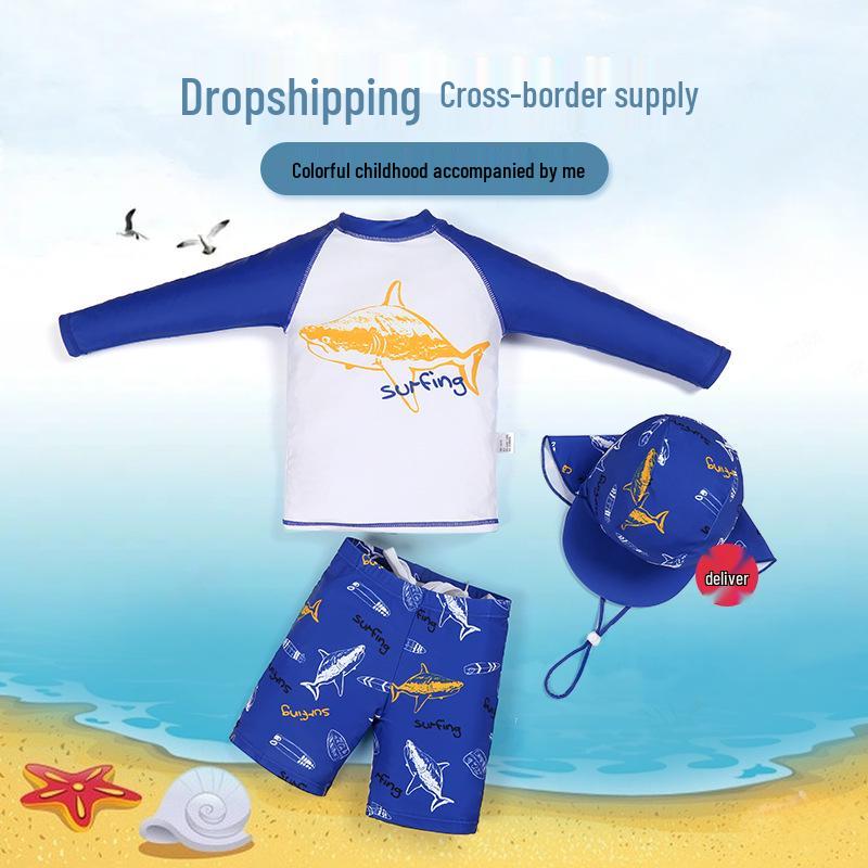 

Boy s Long-Sleeve Quick-Dry Sunscreen Swimsuit - Split Design for S, M, L 160 (Height 150cm, Weight 40kg max)