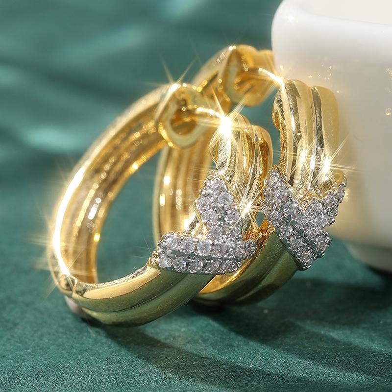 

Classic Gold Color Inlaid Cubic Zirconia Copper Hoops Women s Earrings Noble Daily Wear Party Earrings Woman Fashion Zircon золотий