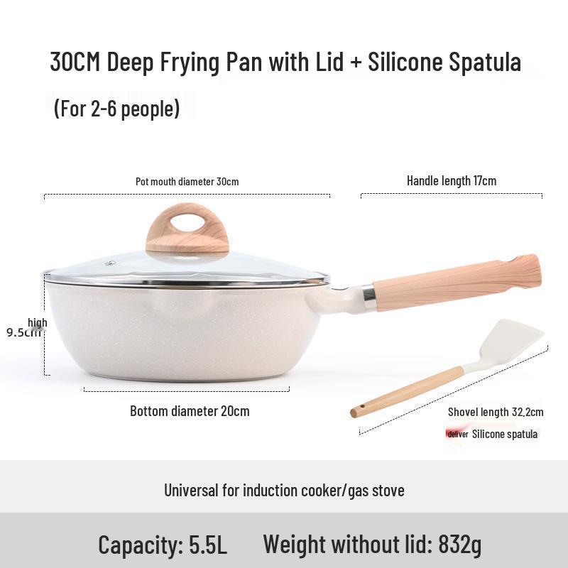 Maifan Stone Non-stick Wok Frying Pan - Deep Flat Bottom Steak Pan