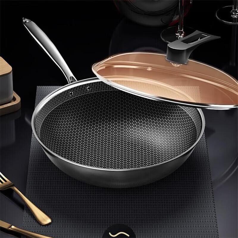 Kobach 32cm 304 Stainless Steel Honeycomb Non-stick Wok Set