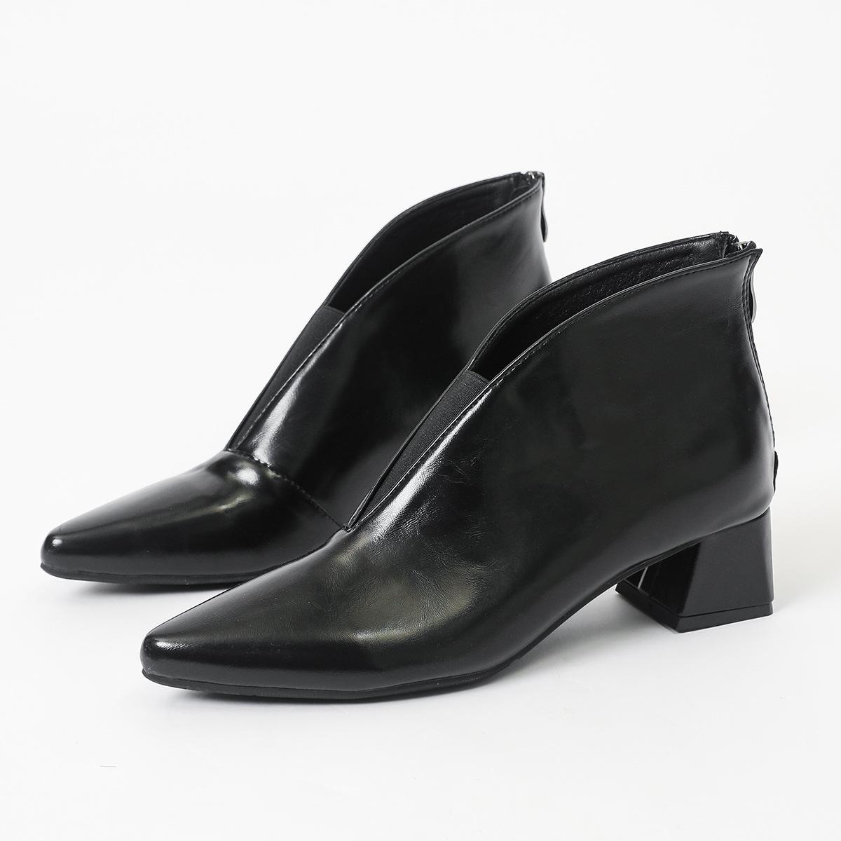 

Женская обувь большого размера - черные сапоги с грубым каблуком и острым носком, модные женские сапоги 43 чёрный