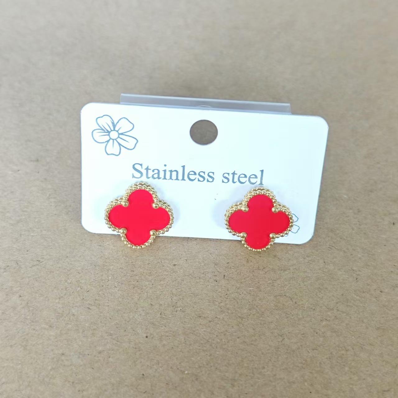 Серьги-четырехлистники 15 мм Невыцветающие Новые серьги из титановой стали