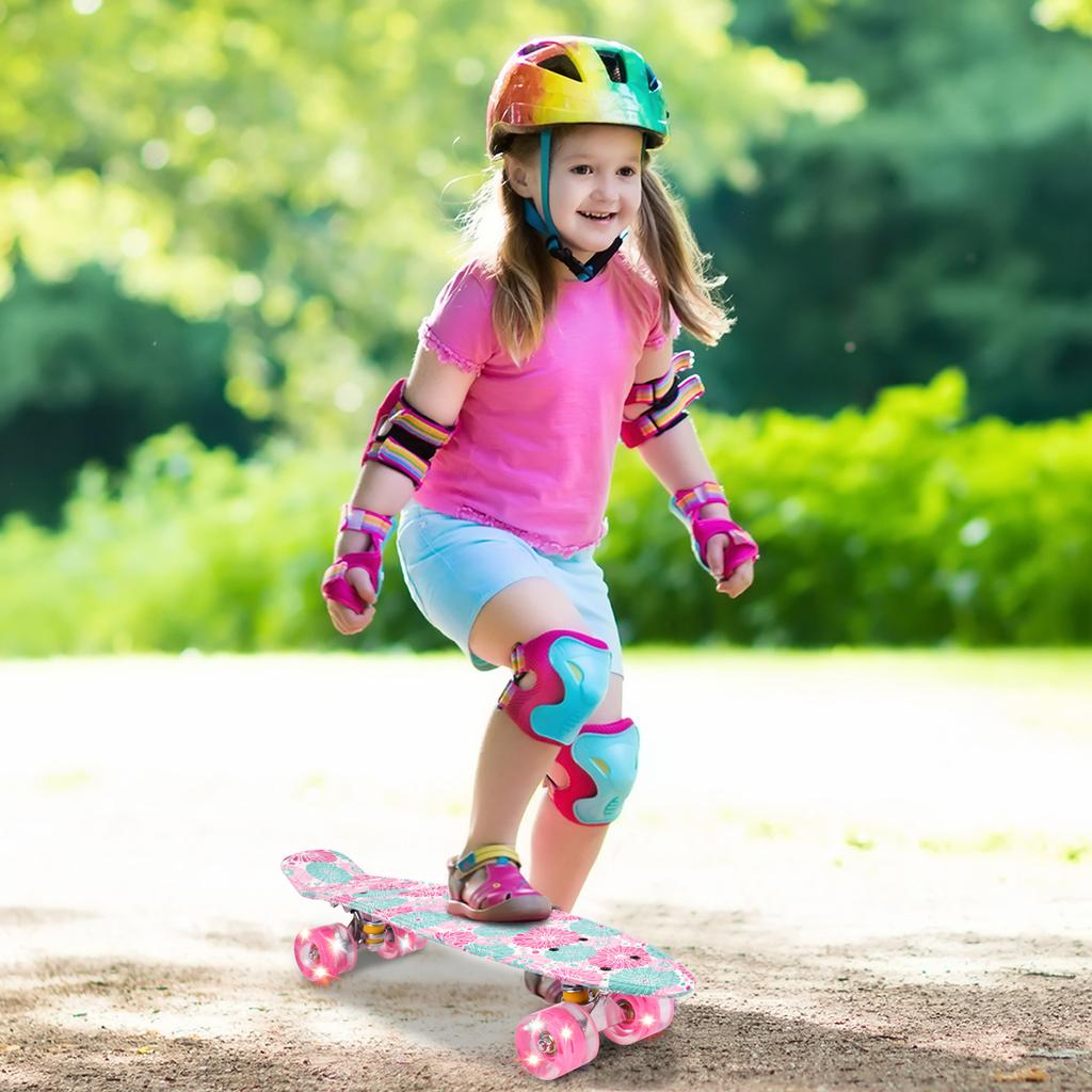 Skateboard Flashcard With Glowing Rgb Led Wheels Flowers