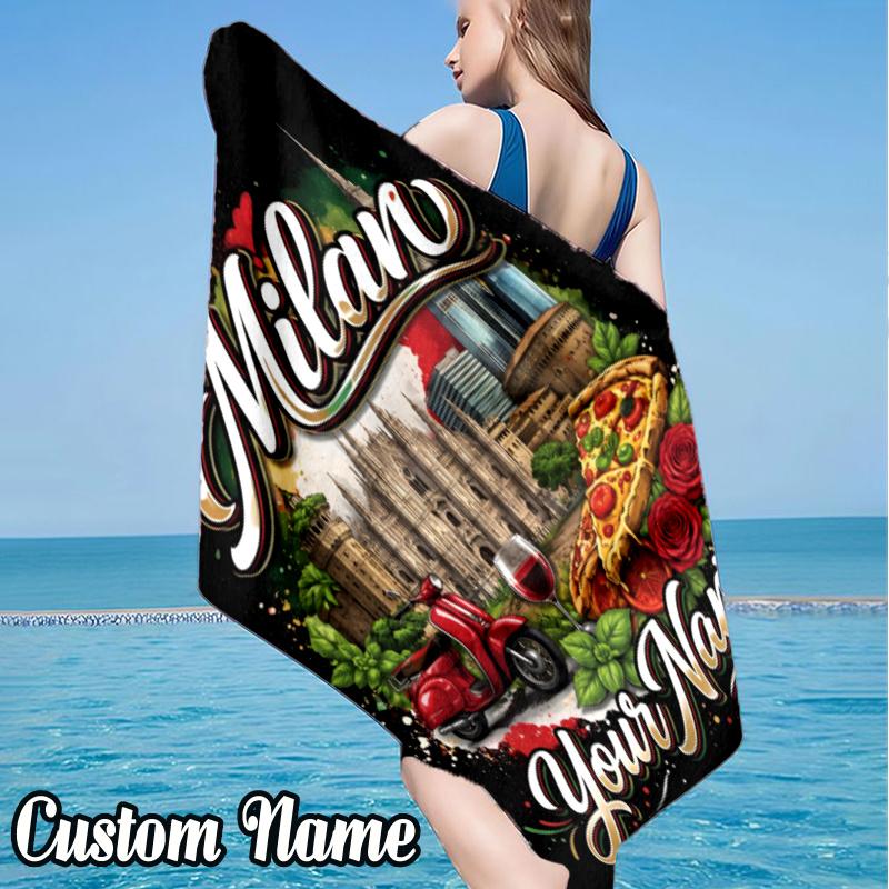 Custom Name Portugal Landscape Beach Towel - Soft, Ultra-Absorbent Microfiber, Lightweight, Perfect for Beach, Parties, Travel, Camping