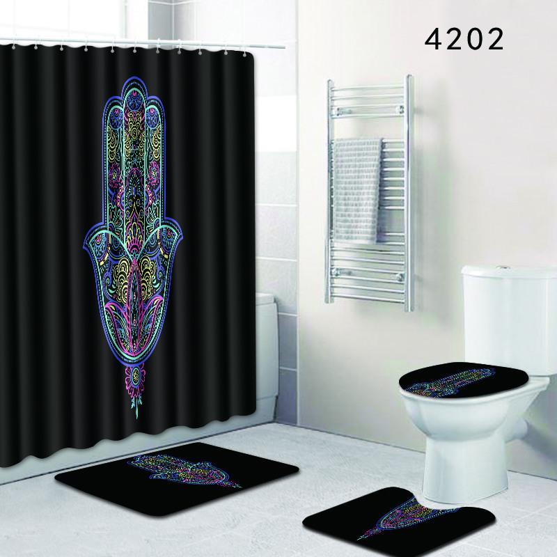 Exotic Bathroom Shower Curtain Floor Mat Toilet Cover Foot Mat Four-Piece Pattern