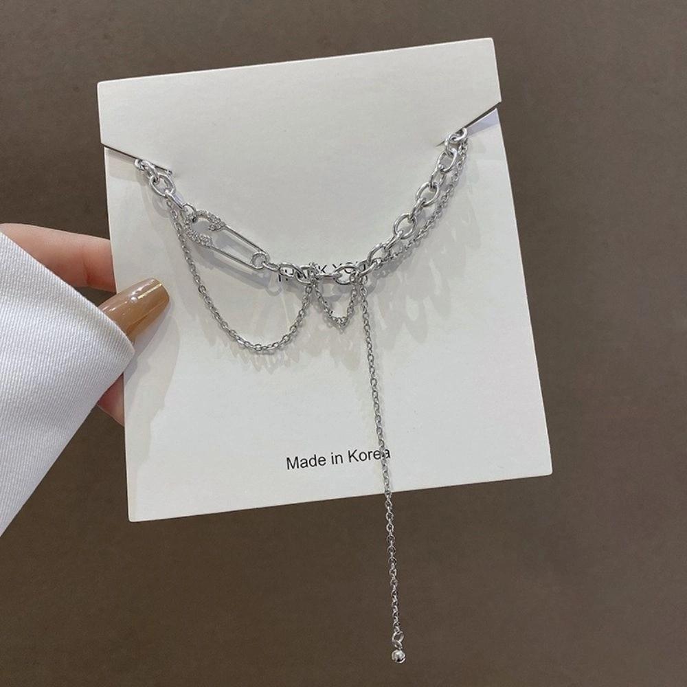 Safety Pin Gothic Korean Style Pendant Necklace Women Clavicle Chain Sweater Necklace Party Jewelry