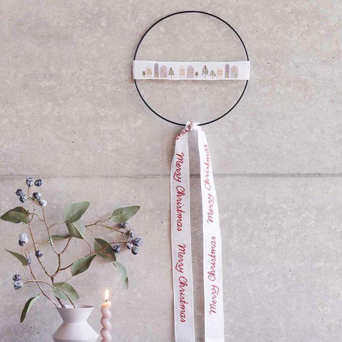 Kit broderie merry christmas cercle métal Ø 15 cm