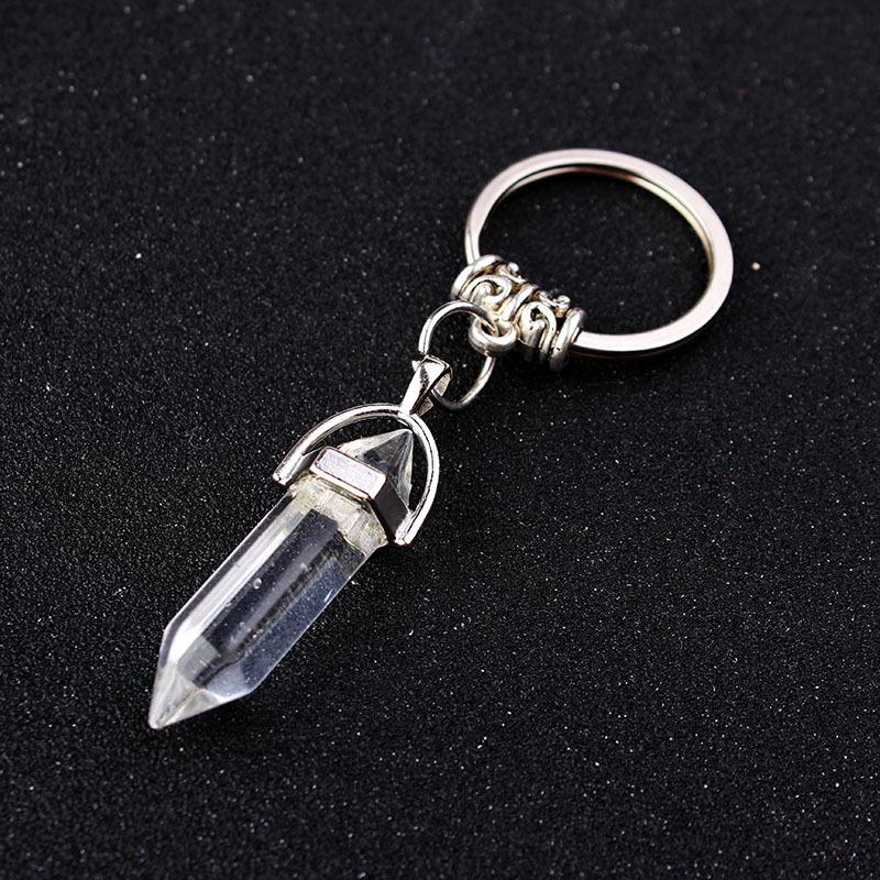 Hexagon Natural Crystal Column Original Stone Keychain Přívěsek