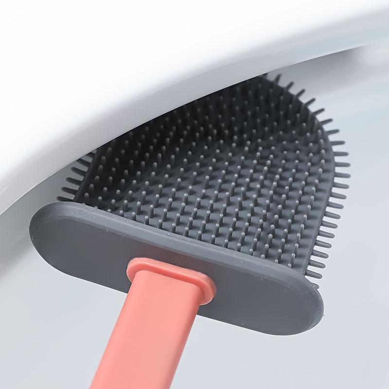 Toilet Brush Wc Gap Brush with Holder Silicone Toilet Brush Hanging Type Flat Head Flexible Bristles Brush Bathroom Accessories