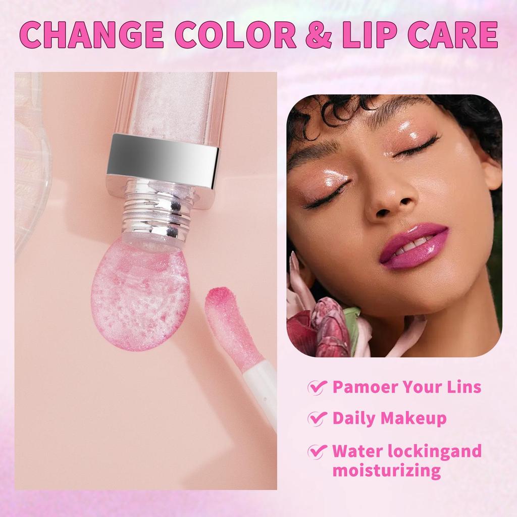 Hellokiss Color-Changing Lip Balm & Gloss Combo: Moisturizing, Transparent, Plumping Formula.
