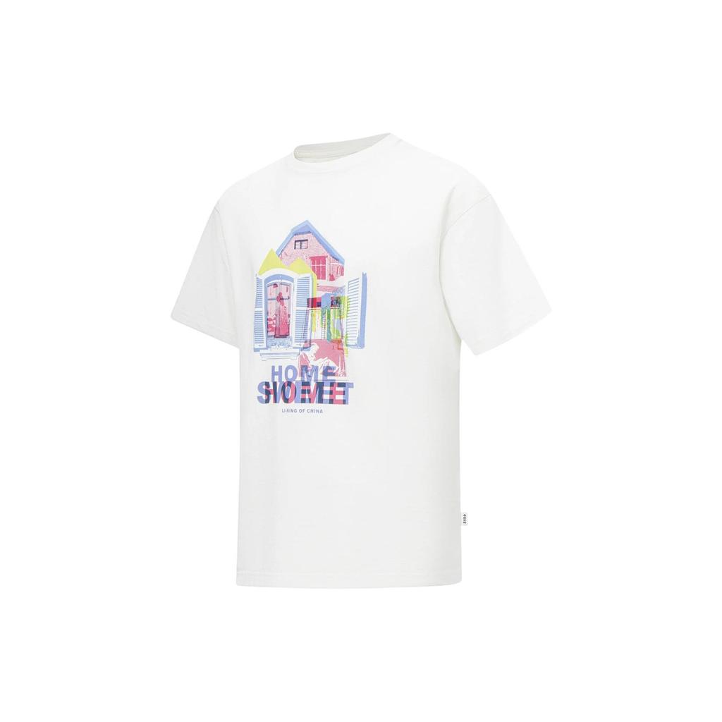 Li Ning Illustration Print Loose Short Sleeve T-Shirt Unisex T-Shirts Off-White AHST145-1