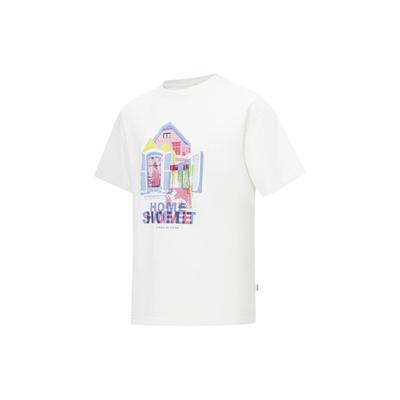 T-shirt ample à manches courtes et imprimé illustration Li Ning Unisexe T-shirts Blanc cassé AHST145-1