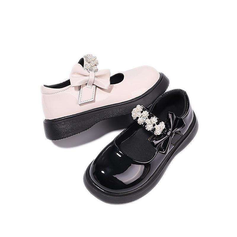 Girls' Leather Shoes, Children's Black Performance Shoes 2025 New Girls' Single Shoes, Medium and Older Children's Foreign Style Pearl Princess Sho
